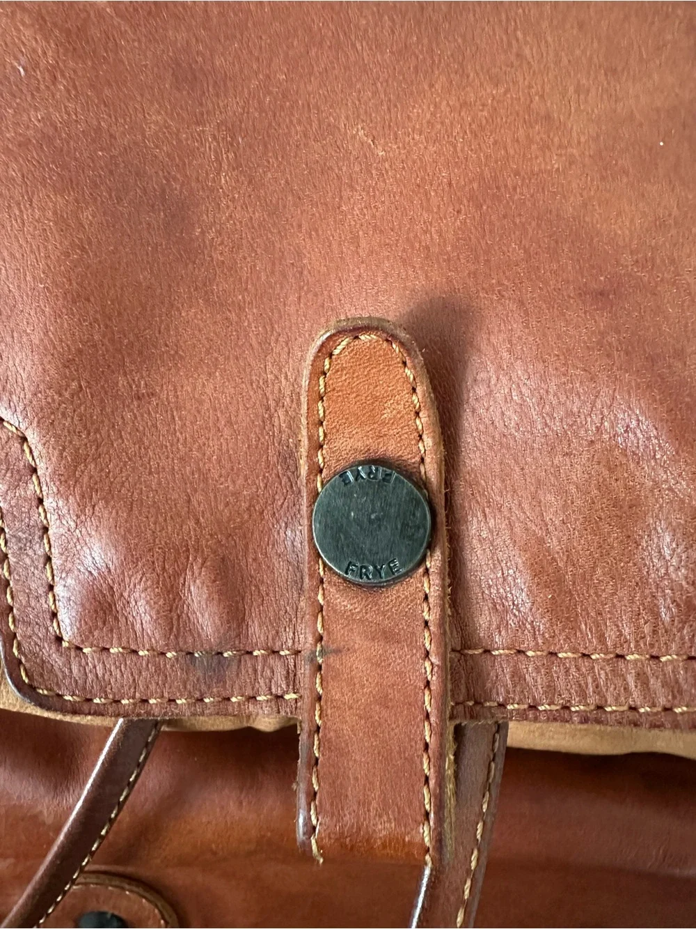 Frye Tracy Two Tone Washed Leather Studded Backpack Cognac Tan